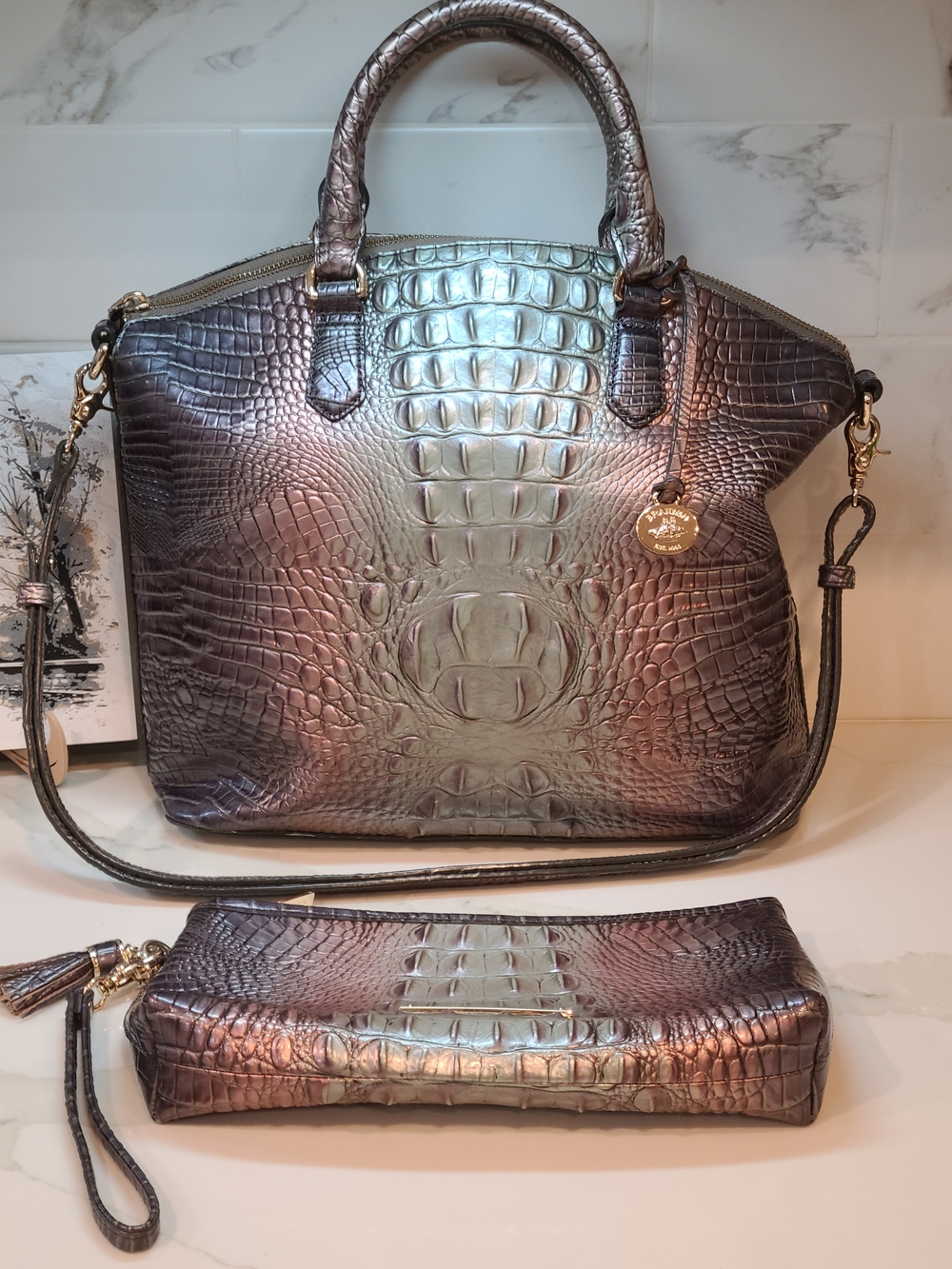 Brahmin Set Smoky Quartz Large Duxbury & Kayla Clutch With Tassel - Picture 6 of 13